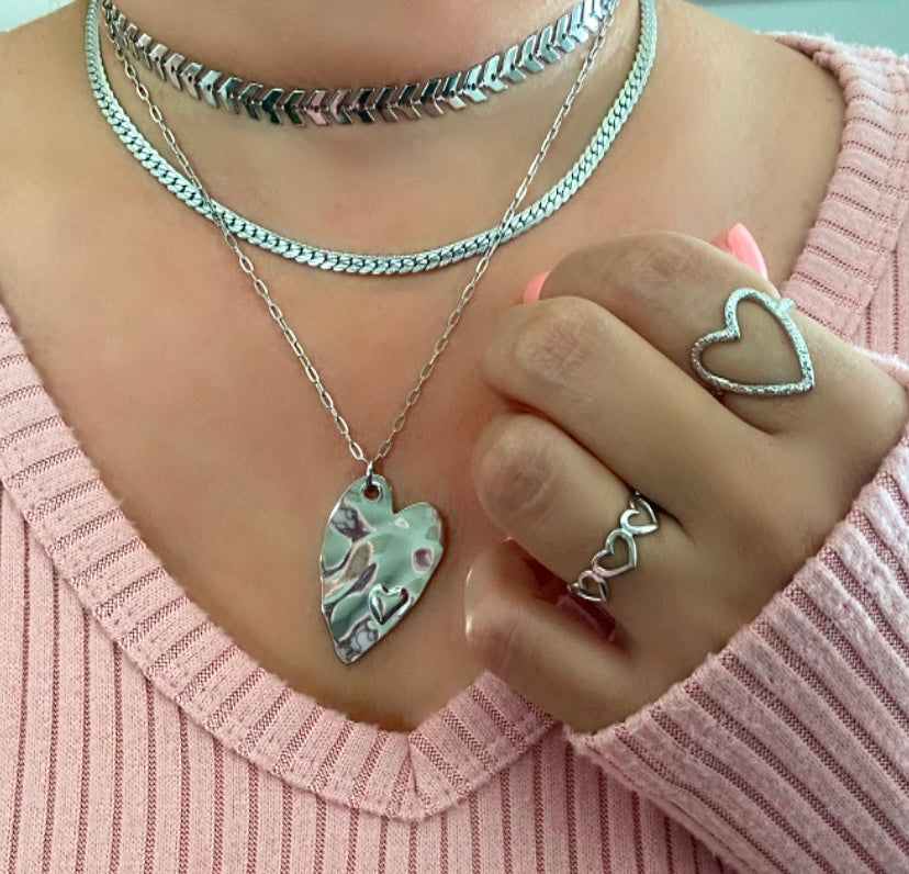 Silver Chunky Heart Necklace