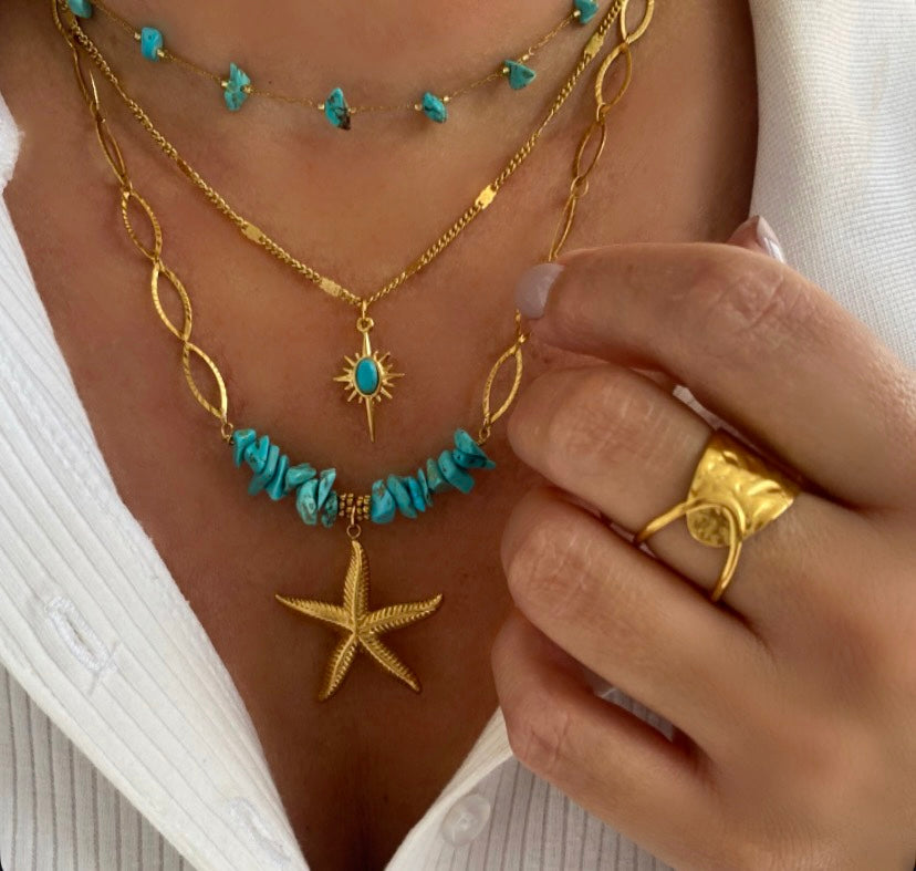 Glam Turquoise Starfish Necklace