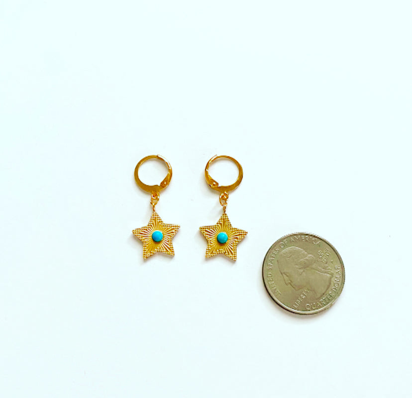 Turquoise Little Star Hoops