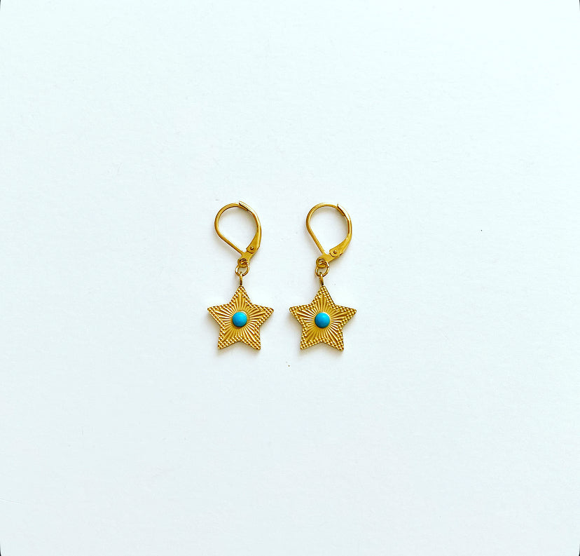 Turquoise little Star Hoops