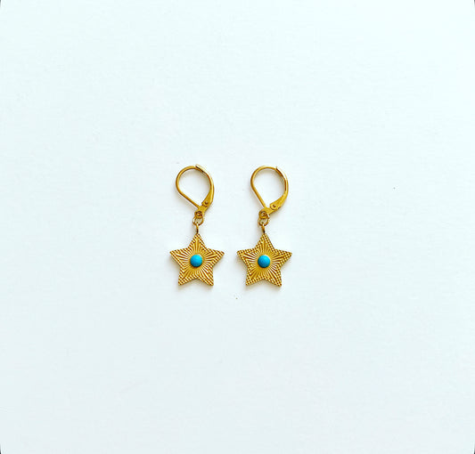 Turquoise little Star Hoops