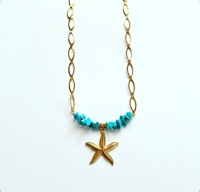 Glam Turquoise Starfish Necklace