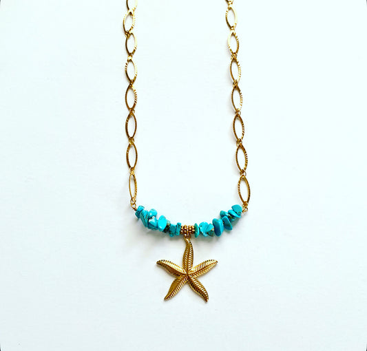 Glam Turquoise Starfish Necklace