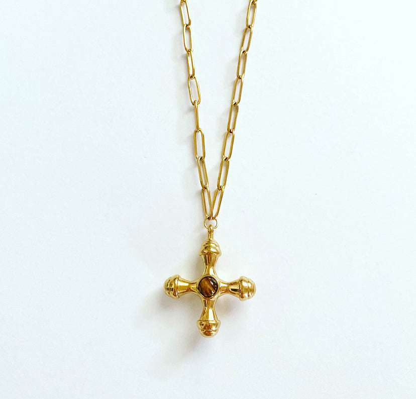 Tiger Eye Chunky Cross Necklace