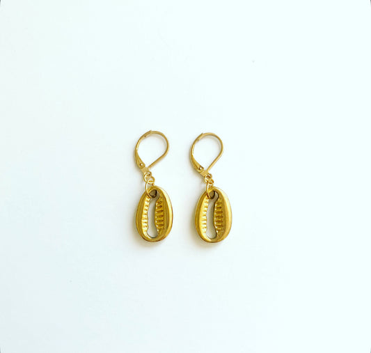 Golden Cowrie Shell Hoops