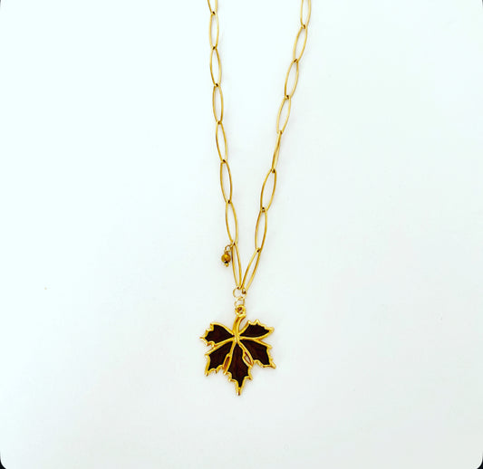 Brown & Gold Leaf Necklace