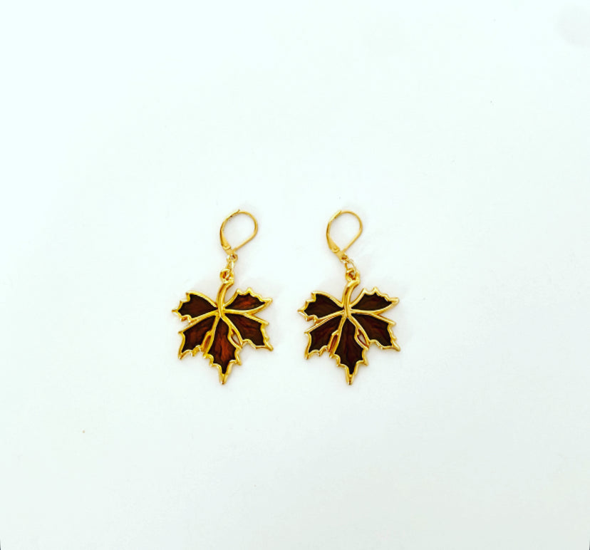 Brown & Gold Leaf Earrings