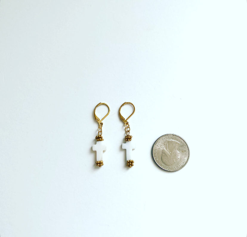 White Cross Earrings