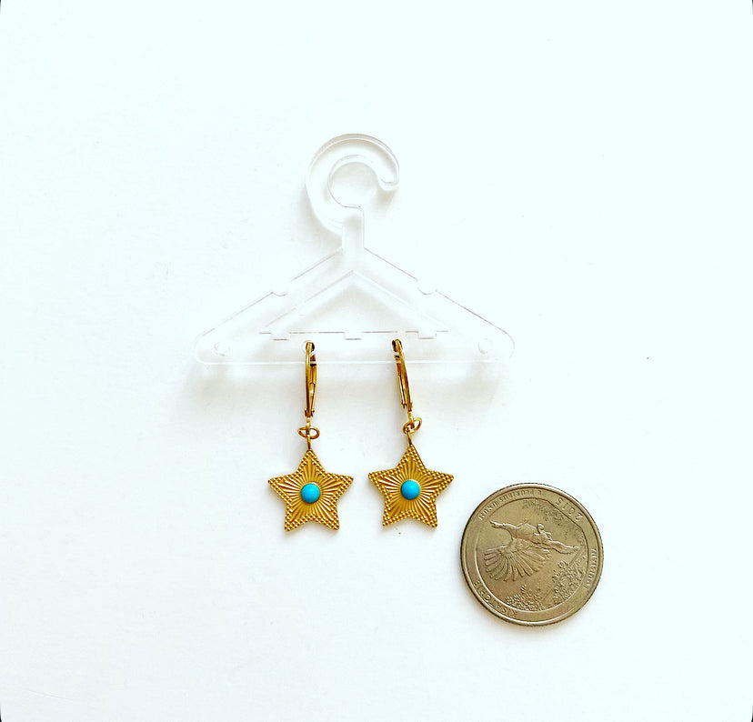 Turquoise little Star Hoops