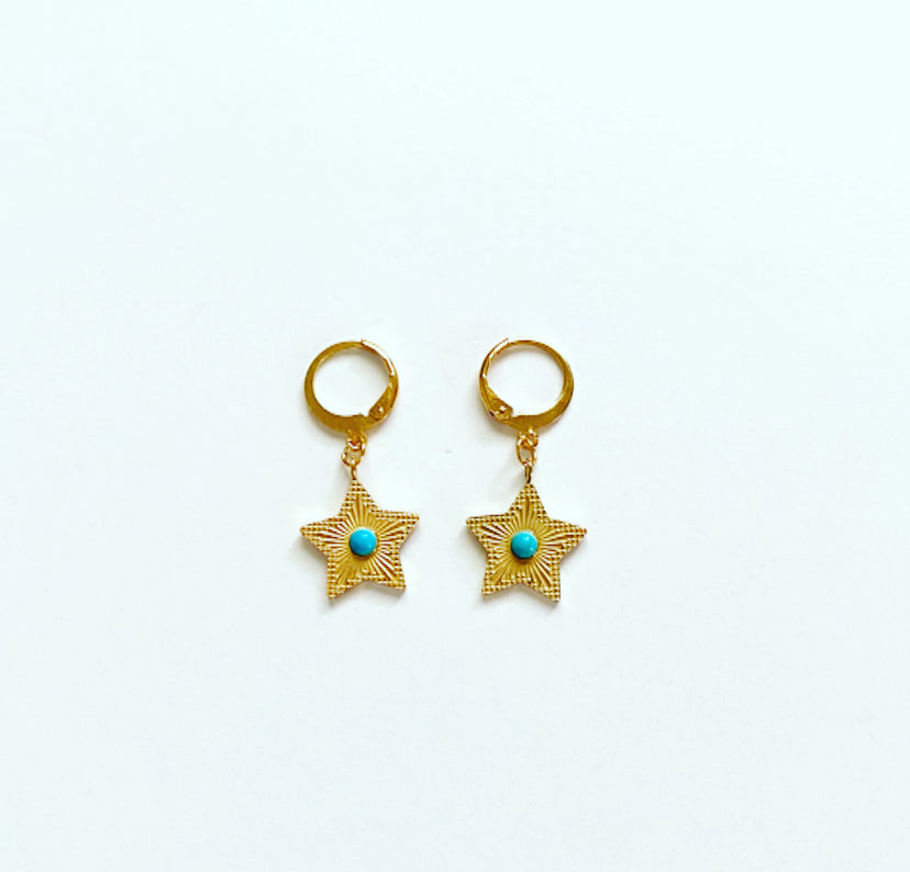 Turquoise Little Star Hoops