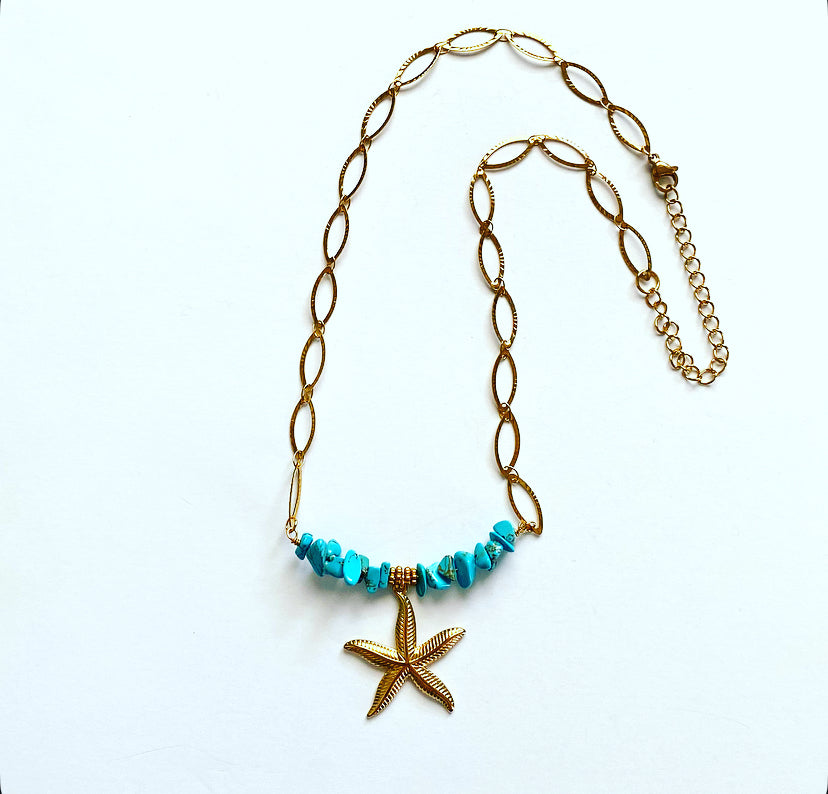 Glam Turquoise Starfish Necklace