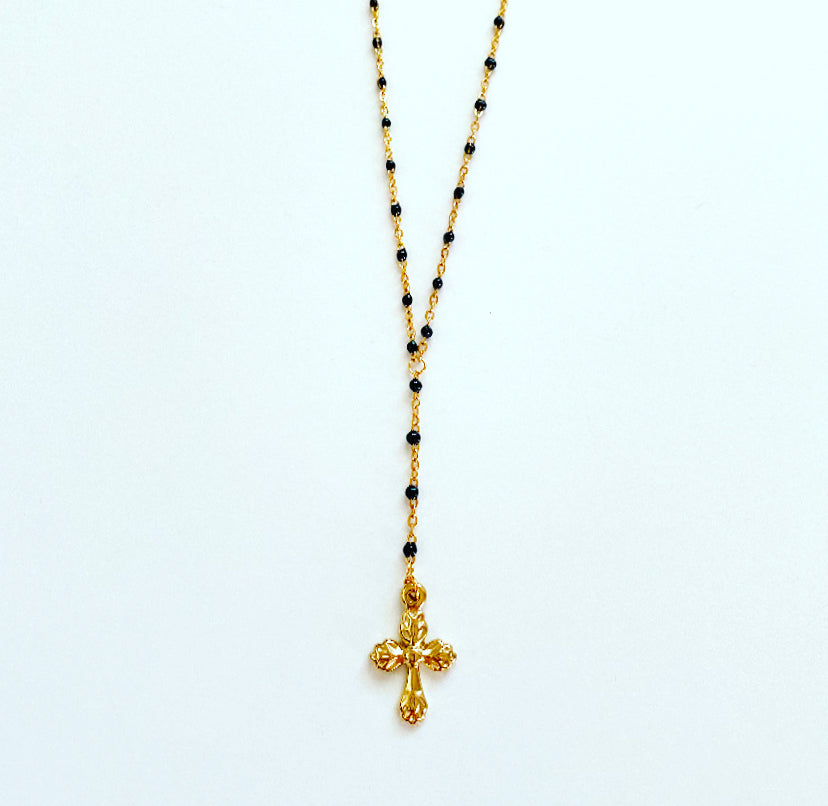 Blacks Dots & Gold Cross Lariat