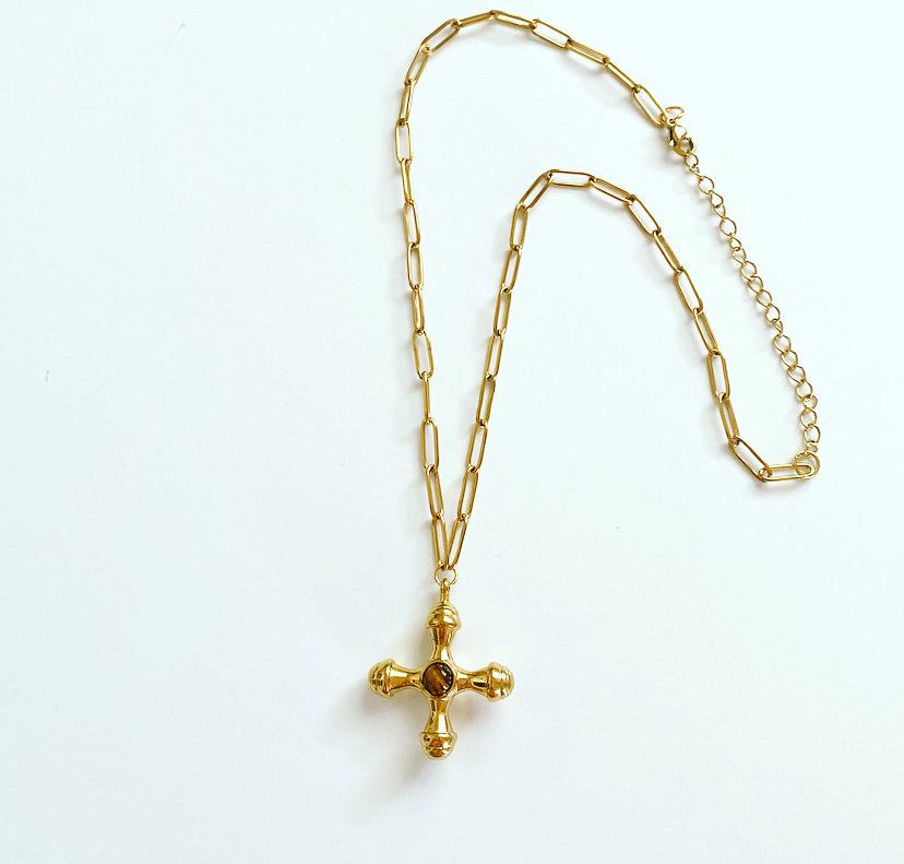 Tiger Eye Chunky Cross Necklace