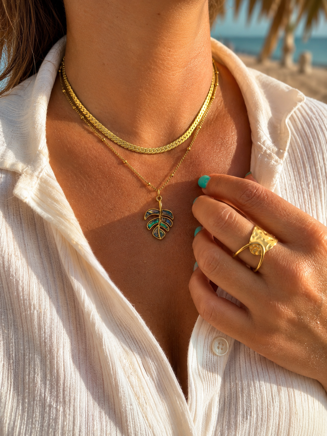Monstera Abalone Necklace